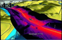 H�bkov� profily zobrazen� na mape sonaru HDS s GPS navig�torom a plastick�m vykreslen� priestorovej sondy do mapy u HDS Gen2